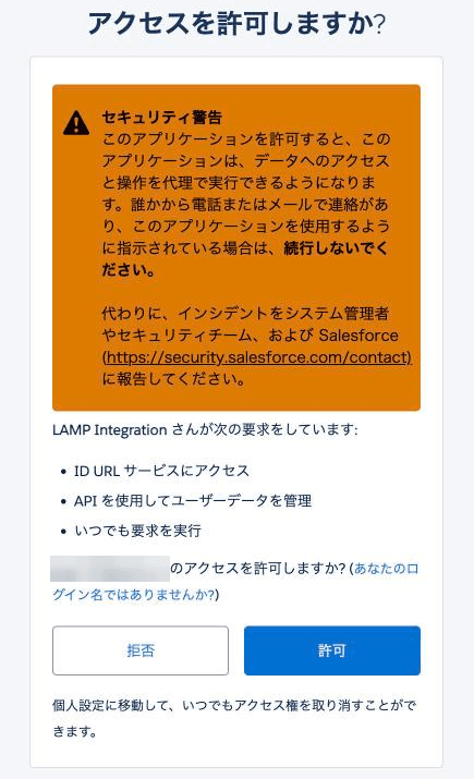Salesforceのアクセス許可画面(クリックで拡大)