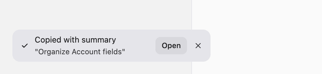 The copy completion notification and its Open button