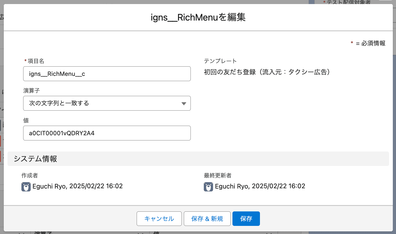 項目名: igns__RichMenu__c (友だちオブジェクトのリッチメ…(クリックで拡大)