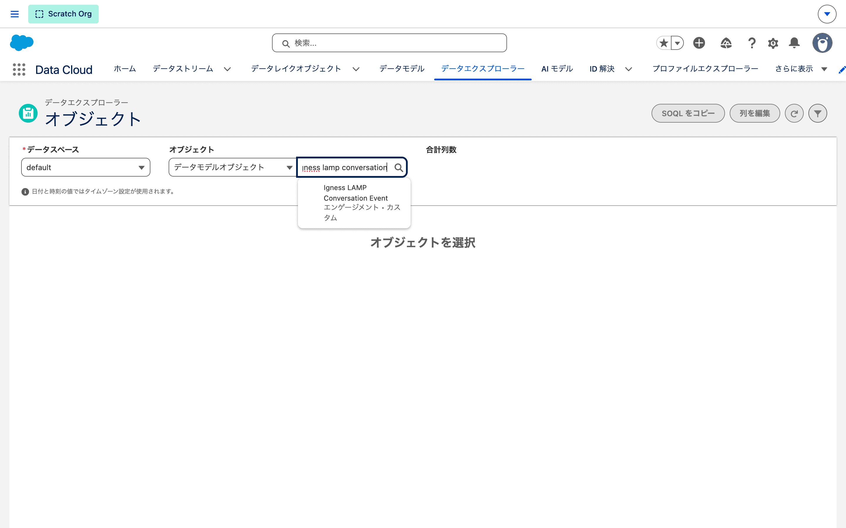 データエクスプローラーでオブジェクトを選ぶ(クリックで拡大)