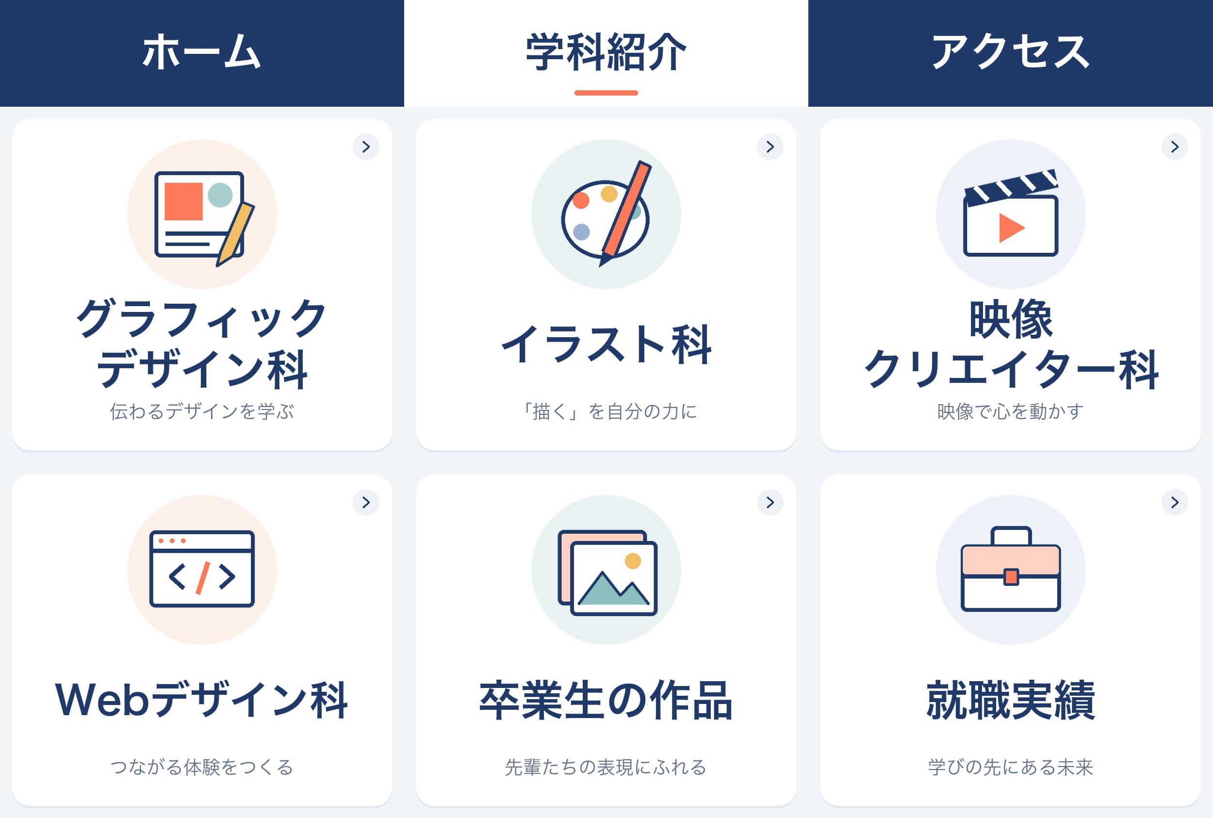 タブ「学科紹介」を表示中の画像(クリックで原寸表示)